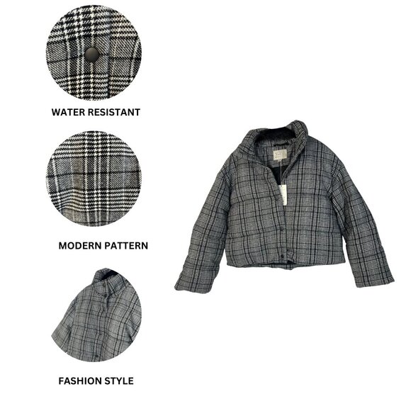 A New Day Women’s Black & White Plaid Puffer Jacket – Size M, Warm & Stylish - Picture 5 of 5
